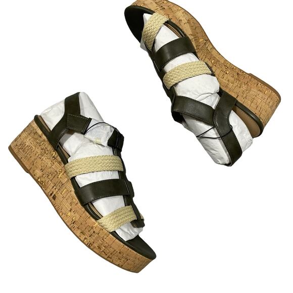 Violet & Red Capree Wedge 10 Braid Woven Cork Green Beige Olive - Picture 9 of 14